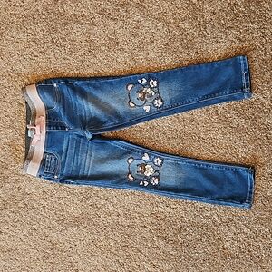 Blue Ink Girl's Mini Love Bear Skinny Jeans - Pull-on. Medium Wash. Sz: 4. GUC